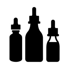Three dropper bottles silhouette against white background