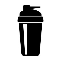 Black silhouette of a protein shaker cup with lid and mixing ball