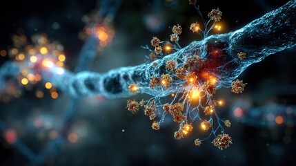 Scientific visualization of molecular defense mechanisms attacking pathogenic bacteria in body.