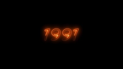 Neon glowing numbers 1991 on a black background