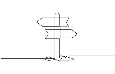 One Continuous line drawing of Road direction signpost arrows vector illustration. Editable outline