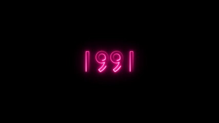 Abstract 1991 neon text animation ,For neon color Glowing neon number text background 4k video animation .