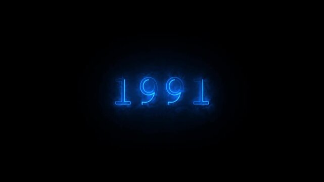 1991 Neon Text Animation. Glowing Countdown Number 1991.