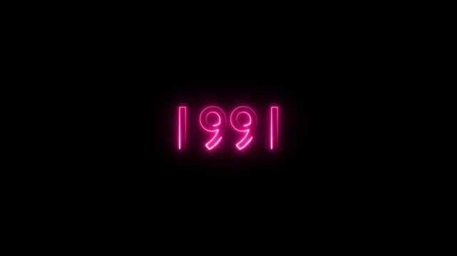 Abstract 1991 neon text animation ,For neon color Glowing neon number text background 4k video animation .