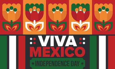 Viva Mexico. Mexican Independence Day. Happy holiday. Celebrate annual in September 16. Freedom day. Patriotic mexican design. Poster, card, banner, template, background. Vector illustration