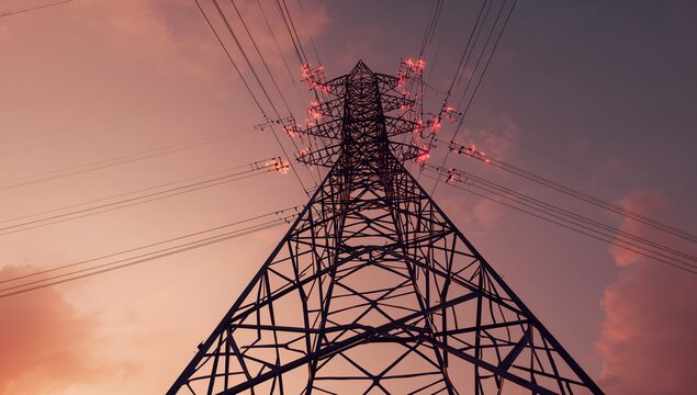 Electric tower power tower electricity pylon evening sky view