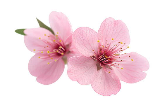 Two almond flowers isolated on transparent background are blooming in the spring
