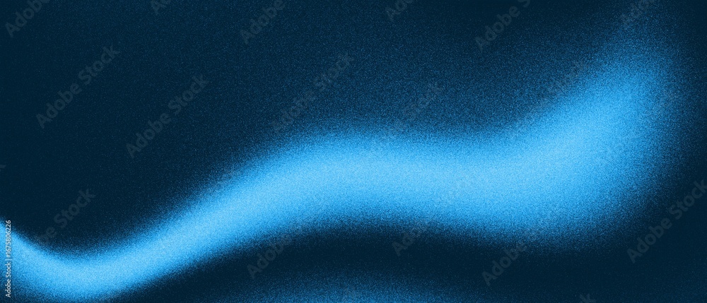 Aufkleber abstract blue wave grainy background design with glowing gradient shape on dark noise texture backdr