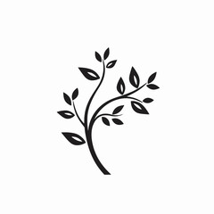 Simplistic black tree branches and leaves vector illustration for organic design silhouette