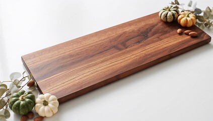 Wood board serving board pumpkins almonds autumn decoration