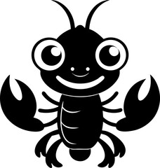 Cute lobster cartoon stock illustration silhouette  vector black , white background 