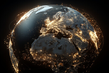 Digital Earth Globe in Dark Space with Glowing Lights