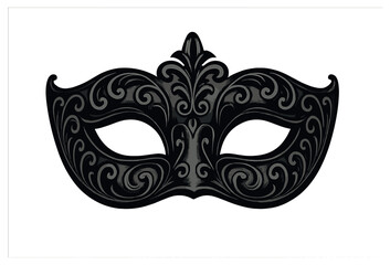 Masquerade mask linear illustration. featuring ornate design, filigree, black silhouette, eye cutouts