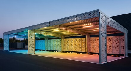 Contemporary architectural structure with vibrant lighting.