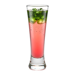 Refreshing melon ball drink in a sleek glass featuring a vibrant pink and dark green gradient perfect for summer cravings, isolated