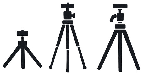Photography equipment linear icon set. featuring tripod, camera, video, stand, support, and stabilizer