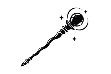 Mystical magic staff with glowing orb and stars