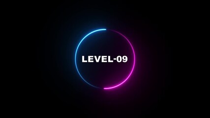 Glowing neon Blue and pink color circle with Level-09 text animation on black background .Abstract Level up isolated on black background. Game concept next level. Level-09 text animation. - Powered by Adobe