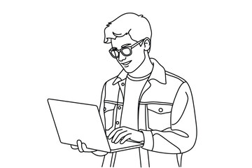 Young man with glasses working on a laptop computer