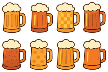Beer variations flat icon set. featuring lager, ale, stout, pilsner, porter, amber, wheat, and ipa icons