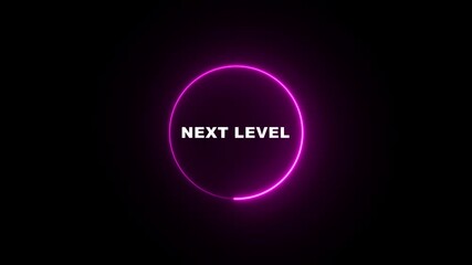 Glowing neon Blue and pink color circle with Level up text animation on black background .Abstract Level up isolated on black background. Game concept next level. Level Up text animation. - Powered by Adobe