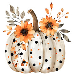 Watercolor Pumpkin with floral autumn design