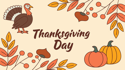 Naklejka premium Autumn Thanksgiving Background – Greeting Design with Seasonal Illustrations