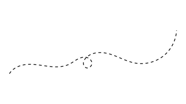 Long dashed hand drawn squiggle video, loopy line animation, hand drawn curly arrow pointing up to the right side.