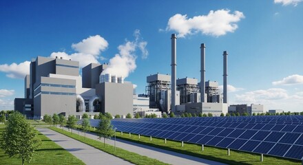 Power Plant and Solar Panels Harmonious Energy Production for a Sustainable Future