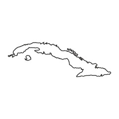 Cuba Black Outline Map Graphic Illustration