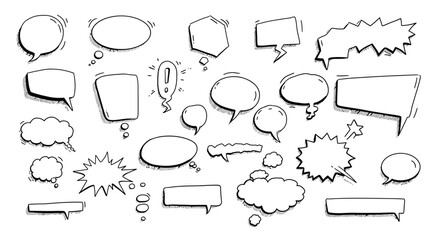 Fototapeta premium Hand-drawn speech bubbles collection in black and white minimalist style