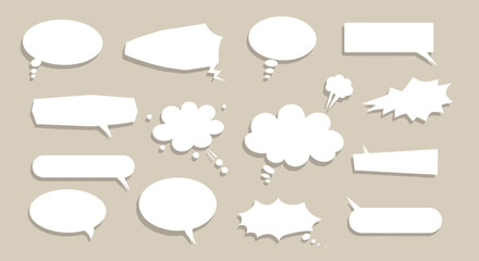 Obraz premium Illustration of various comic speech bubbles with shadows isolated on light brown background