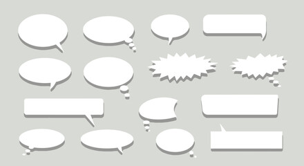 Fototapeta premium Collection of Minimalist White Speech Bubbles with Shadows for Digital Communication