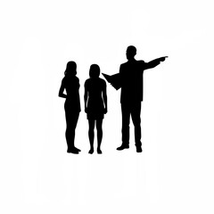 Adoption counselor guiding couple with booklet silhouette on white background isolated on white background
