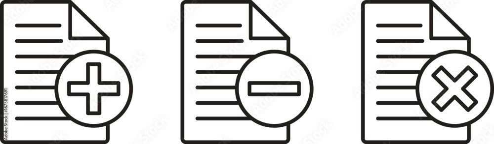 Poster document actions add subtract and remove icons in outline style