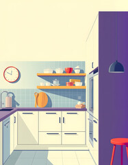 horizontal banner of modern kitchen, pop art. isolated with white highlights
