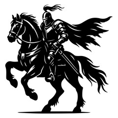 Fototapeta premium Armored Medieval Knight on Horseback Vector Silhouette