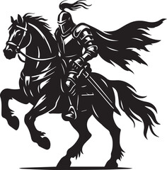 Armored Medieval Knight on Horseback Vector Silhouette