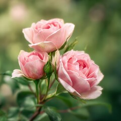 Delicate Pink Roses in Bloom Surrounded by Soft Green Foliage
