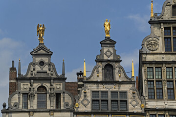 Obraz premium Guildhalls with gold statue on the roof on The Grote Markt, the Big Market the central square of Antwerp, Belgium