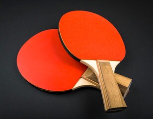 Two ping pong paddles on black background