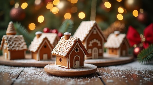 Gingerbread houses festive holiday decoration christmas