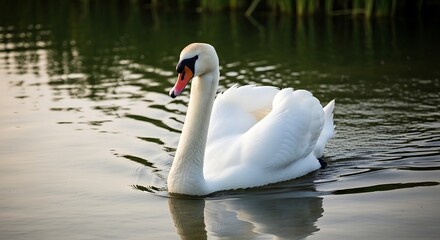 Obraz premium Elegant swan swimming peacefully on a calm lake.