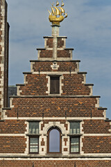 Guildhalls with gold statue on the roof on The Grote Markt, the Big Market the central square of...