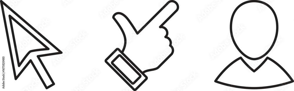 Poster simple line icons cursor pointing hand and user profile symbol