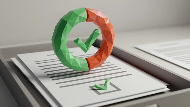 An office-clean inbox tray with two blank documents floats a toggle; a consent ring completes on the top doc and a check appears neatly