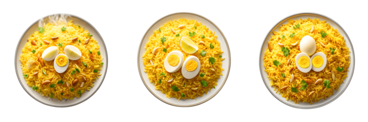 Set For Overhead shot of egg biryani isolated on transparent background