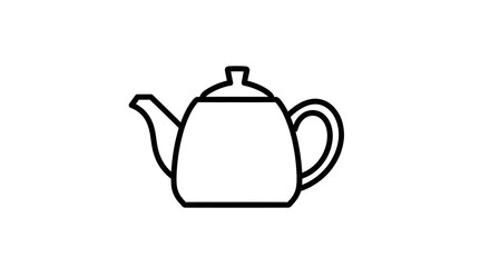 Black Outline Teapot Icon on White Background for Kitchen and Coffee Shop Design