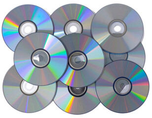 Top-Down View of Pile of CDs with Reflections, White Background PNG