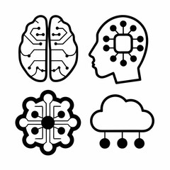 Modern AI Outline Icons Collection – Clean Black Line Vector Pack 